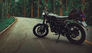 Preview wallpaper motorcycle, bike, black, road, forest