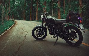Preview wallpaper motorcycle, bike, black, road, forest