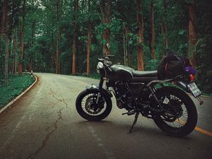 Preview wallpaper motorcycle, bike, black, road, forest