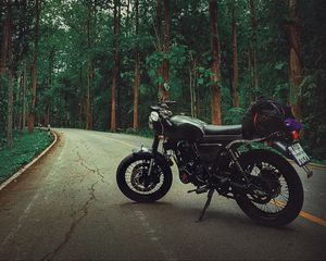 Preview wallpaper motorcycle, bike, black, road, forest