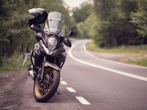 Preview wallpaper motorcycle, bike, black, road, turn