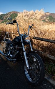 Preview wallpaper motorcycle, bike, black, field