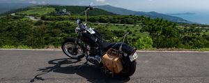 Preview wallpaper motorcycle, bike, black, road, mountains