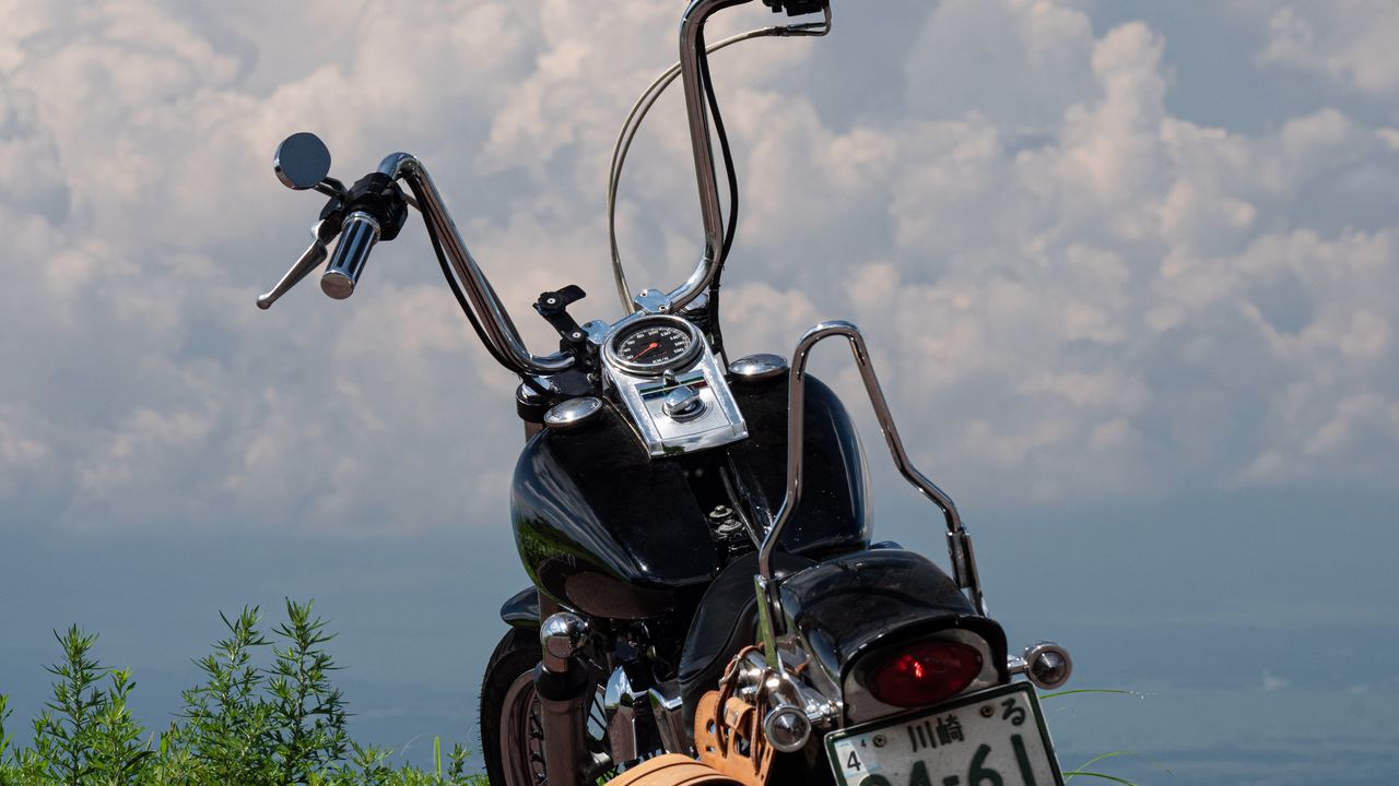 Wallpaper motorcycle, bike, black, road, clouds, moto
