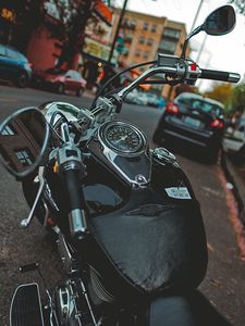 Preview wallpaper motorcycle, bike, black, speedometer, parking, moto