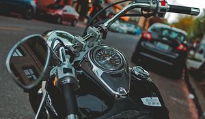 Preview wallpaper motorcycle, bike, black, speedometer, parking, moto