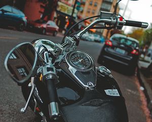 Preview wallpaper motorcycle, bike, black, speedometer, parking, moto