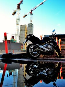 Preview wallpaper motorcycle, bike, black, reflection, water, constructing