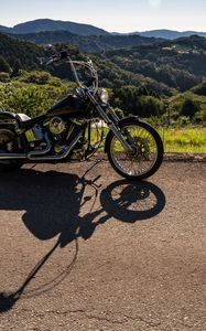 Preview wallpaper motorcycle, bike, black, mountains, landscape