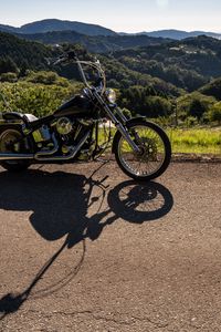 Preview wallpaper motorcycle, bike, black, mountains, landscape