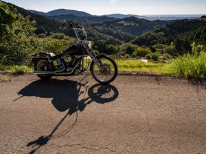 Preview wallpaper motorcycle, bike, black, mountains, landscape
