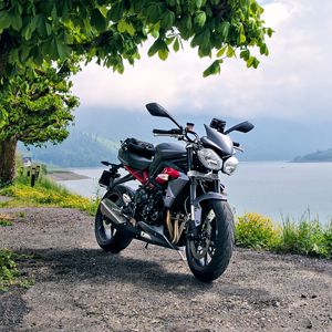 Preview wallpaper motorcycle, bike, black, coast, sea