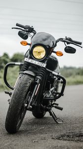 Preview wallpaper motorcycle, bike, black, front view, asphalt