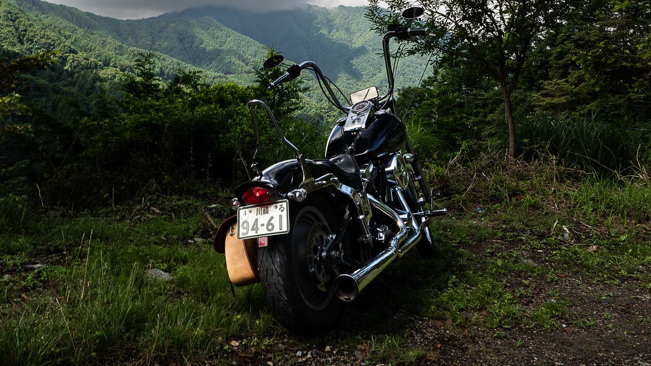 Wallpaper motorcycle, bike, black, back view, mountains