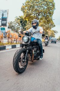 Preview wallpaper motorcycle, bike, blue, motorcyclist, speed, road