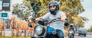 Preview wallpaper motorcycle, bike, blue, motorcyclist, speed, road