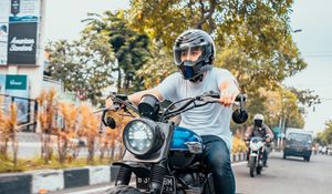 Preview wallpaper motorcycle, bike, blue, motorcyclist, speed, road