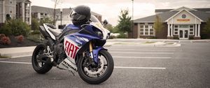 Preview wallpaper motorcycle, bike, blue, helmet, parking