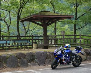 Preview wallpaper motorcycle, bike, blue, helmet