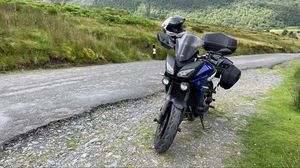 Preview wallpaper motorcycle, bike, blue, road, mountains, moto