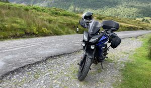 Preview wallpaper motorcycle, bike, blue, road, mountains, moto