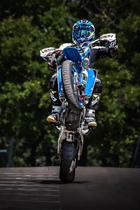 Preview wallpaper motorcycle, bike, blue, motorcyclist, helmet