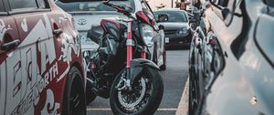 Preview wallpaper motorcycle, bike, cars, parking