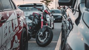 Preview wallpaper motorcycle, bike, cars, parking