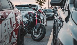 Preview wallpaper motorcycle, bike, cars, parking