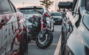 Preview wallpaper motorcycle, bike, cars, parking