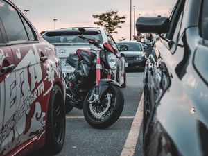 Preview wallpaper motorcycle, bike, cars, parking