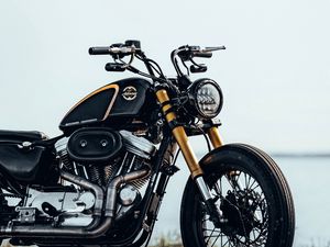 Preview wallpaper motorcycle, bike, chopper, black, side view