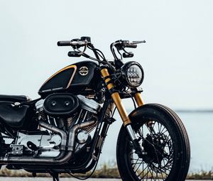 Preview wallpaper motorcycle, bike, chopper, black, side view