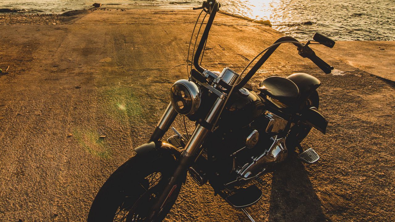 Wallpaper motorcycle, bike, chopper, black, beach