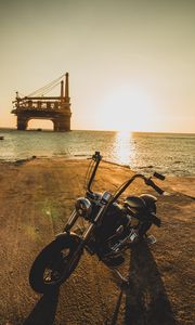 Preview wallpaper motorcycle, bike, chopper, black, beach