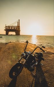 Preview wallpaper motorcycle, bike, chopper, black, beach