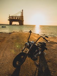 Preview wallpaper motorcycle, bike, chopper, black, beach