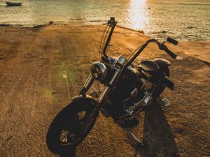 Preview wallpaper motorcycle, bike, chopper, black, beach