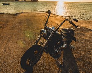 Preview wallpaper motorcycle, bike, chopper, black, beach