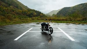 Preview wallpaper motorcycle, bike, chopper, asphalt, wet