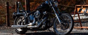 Preview wallpaper motorcycle, bike, chopper, black, nature, autumn