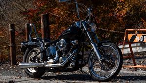 Preview wallpaper motorcycle, bike, chopper, black, nature, autumn