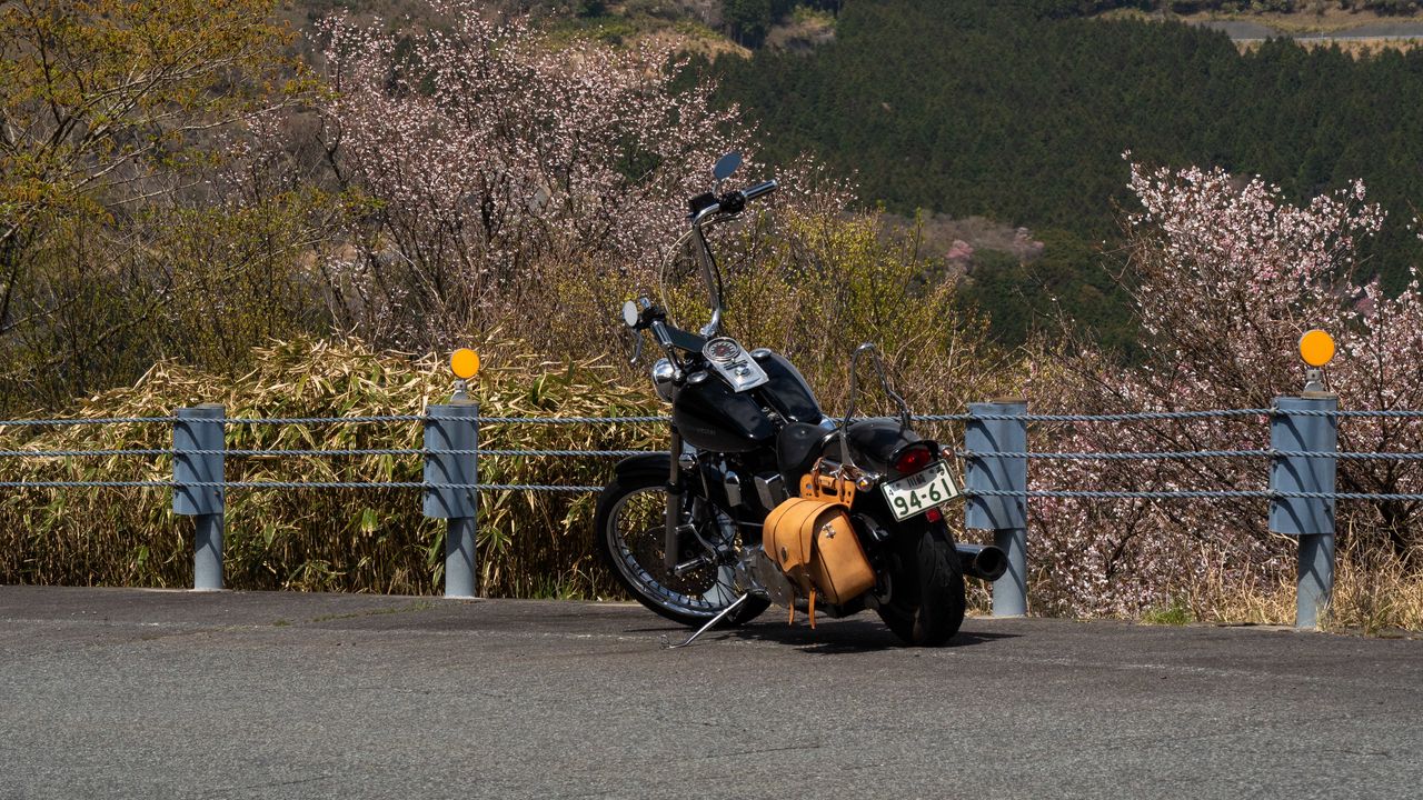 Wallpaper motorcycle, bike, chopper, black, mountains, nature