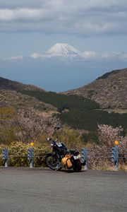 Preview wallpaper motorcycle, bike, chopper, black, mountains, nature