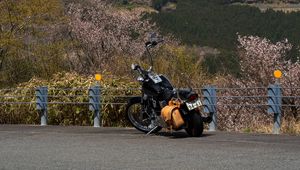 Preview wallpaper motorcycle, bike, chopper, black, mountains, nature