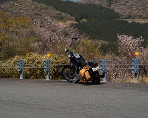 Preview wallpaper motorcycle, bike, chopper, black, mountains, nature