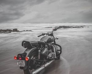 Preview wallpaper motorcycle, bike, gray, beach, sea