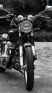 Preview wallpaper motorcycle, bike, headlight, front view, black and white