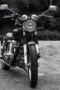 Preview wallpaper motorcycle, bike, headlight, front view, black and white