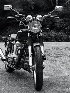 Preview wallpaper motorcycle, bike, headlight, front view, black and white